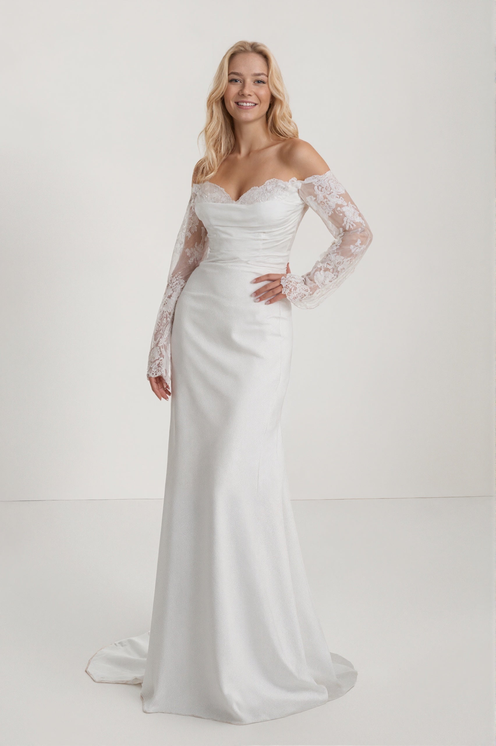 Elegant Mermaid Sweep Brush Train Lace Satin Wedding Dress Wedding Dress