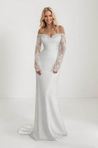 Elegant Mermaid Sweep Brush Train Lace Satin Wedding Dress Wedding Dress