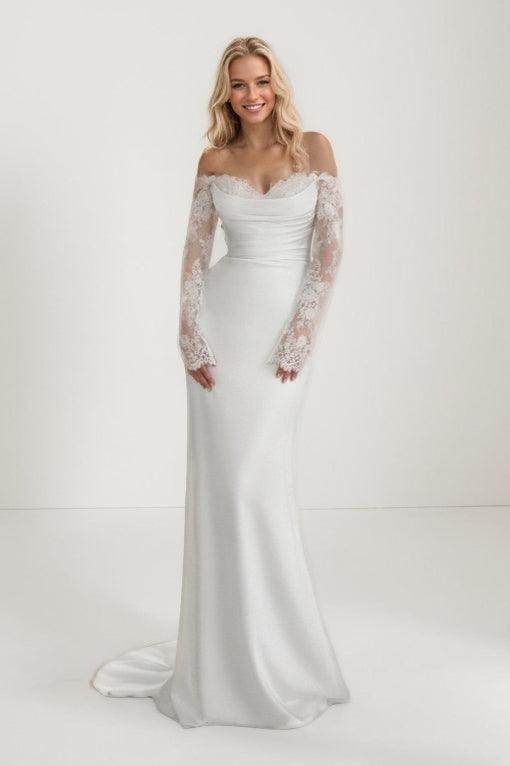 Elegant Mermaid Sweep Brush Train Lace Satin Wedding Dress Wedding Dress