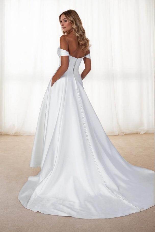 Elegant A Line Court Train Mikado Wedding Dress Wedding Dress