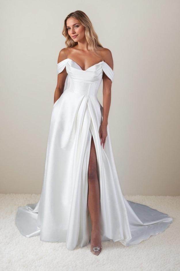 Elegant A Line Court Train Mikado Wedding Dress Wedding Dress