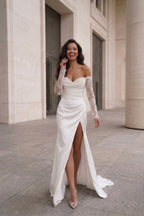 Elegant Mermaid Sweep Brush Train Lace Elastic Cloth Wedding Dress Wedding Dress