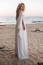 Elegant A Line Sweep Brush Train Lace Chiffon Wedding Dress Wedding Dress