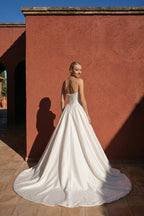 Elegant A Line Court Train Satin Wedding Dress Wedding Dress