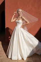 Elegant A Line Court Train Satin Wedding Dress Wedding Dress