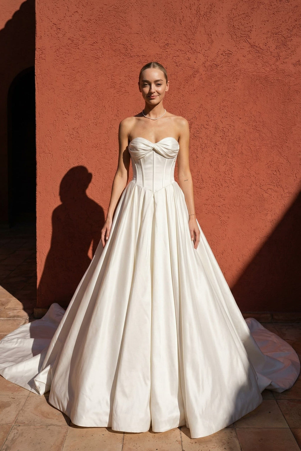 Elegant A Line Court Train Satin Wedding Dress Wedding Dress