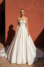 Elegant A Line Court Train Satin Wedding Dress Wedding Dress