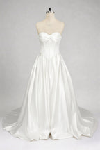Elegant A Line Court Train Satin Wedding Dress Wedding Dress