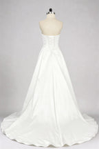 Elegant A Line Court Train Satin Wedding Dress Wedding Dress