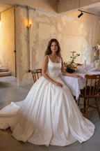 Elegant A Line Court Train Satin Wedding Dress Wedding Dress