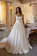 Elegant A Line Court Train Satin Wedding Dress Wedding Dress