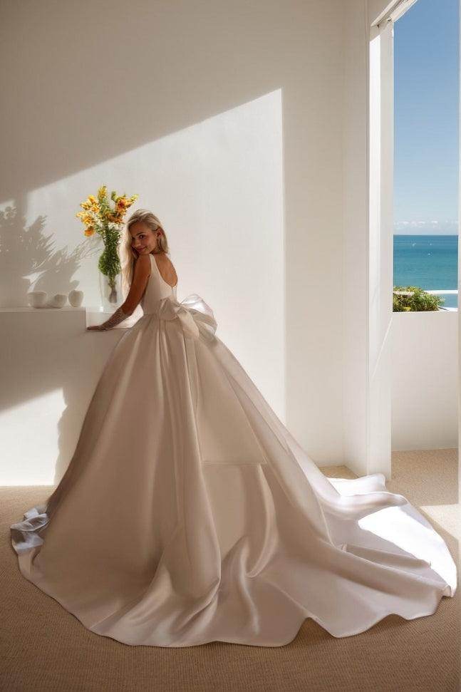 Elegant A Line Court Train Satin Wedding Dress Wedding Dress