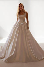 Elegant A Line Court Train Satin Wedding Dress Wedding Dress