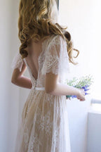 Elegant A Line Sweep Brush Train Lace Wedding Dress Wedding Dress