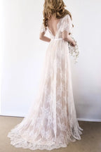 Elegant A Line Sweep Brush Train Lace Wedding Dress Wedding Dress