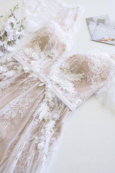 Elegant A Line Sweep Brush Train Lace Wedding Dress Wedding Dress