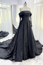 Elegant A Line Court Train Jacquard Satin Lace Wedding Dress Wedding Dress