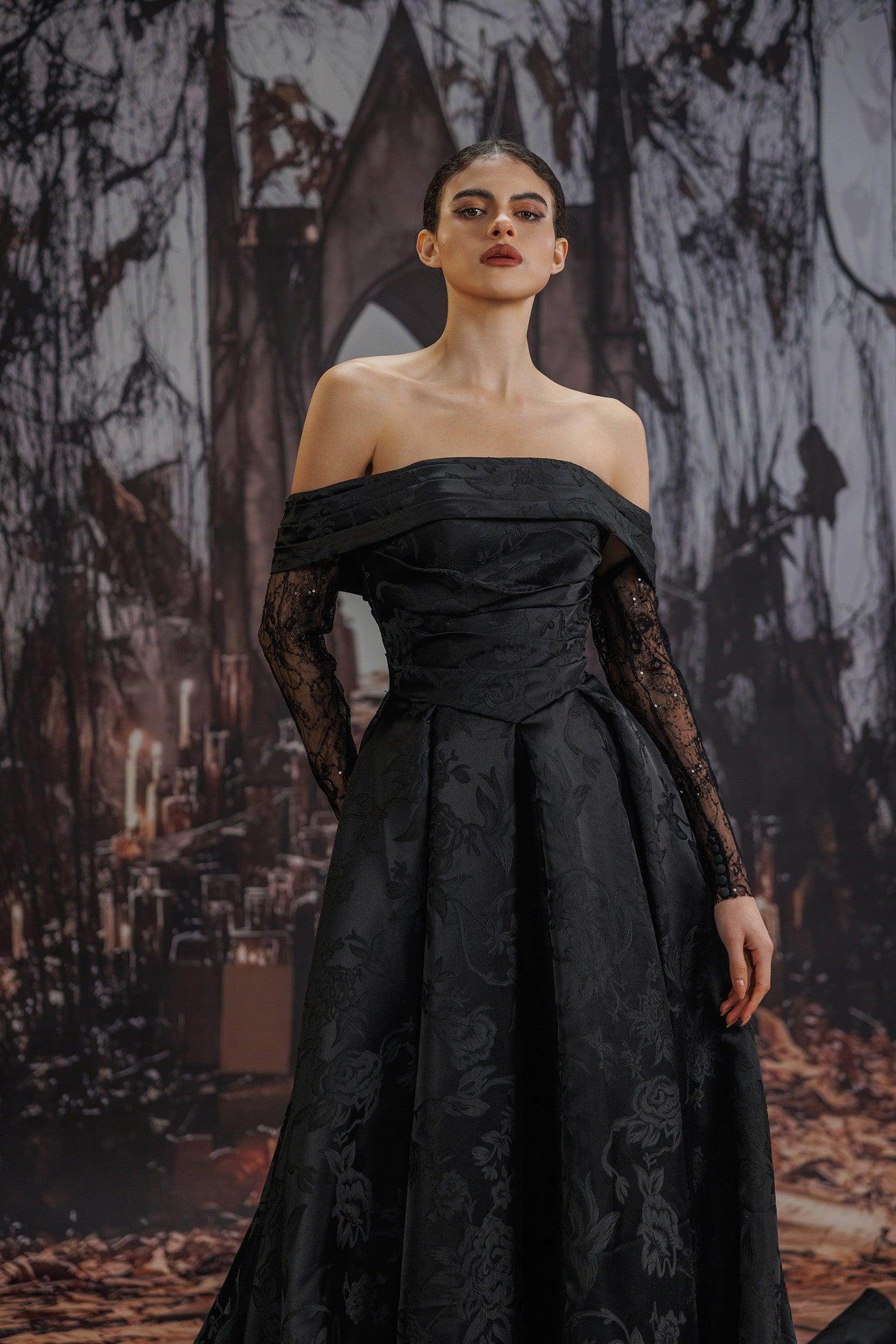 Elegant A Line Court Train Jacquard Satin Lace Wedding Dress Wedding Dress