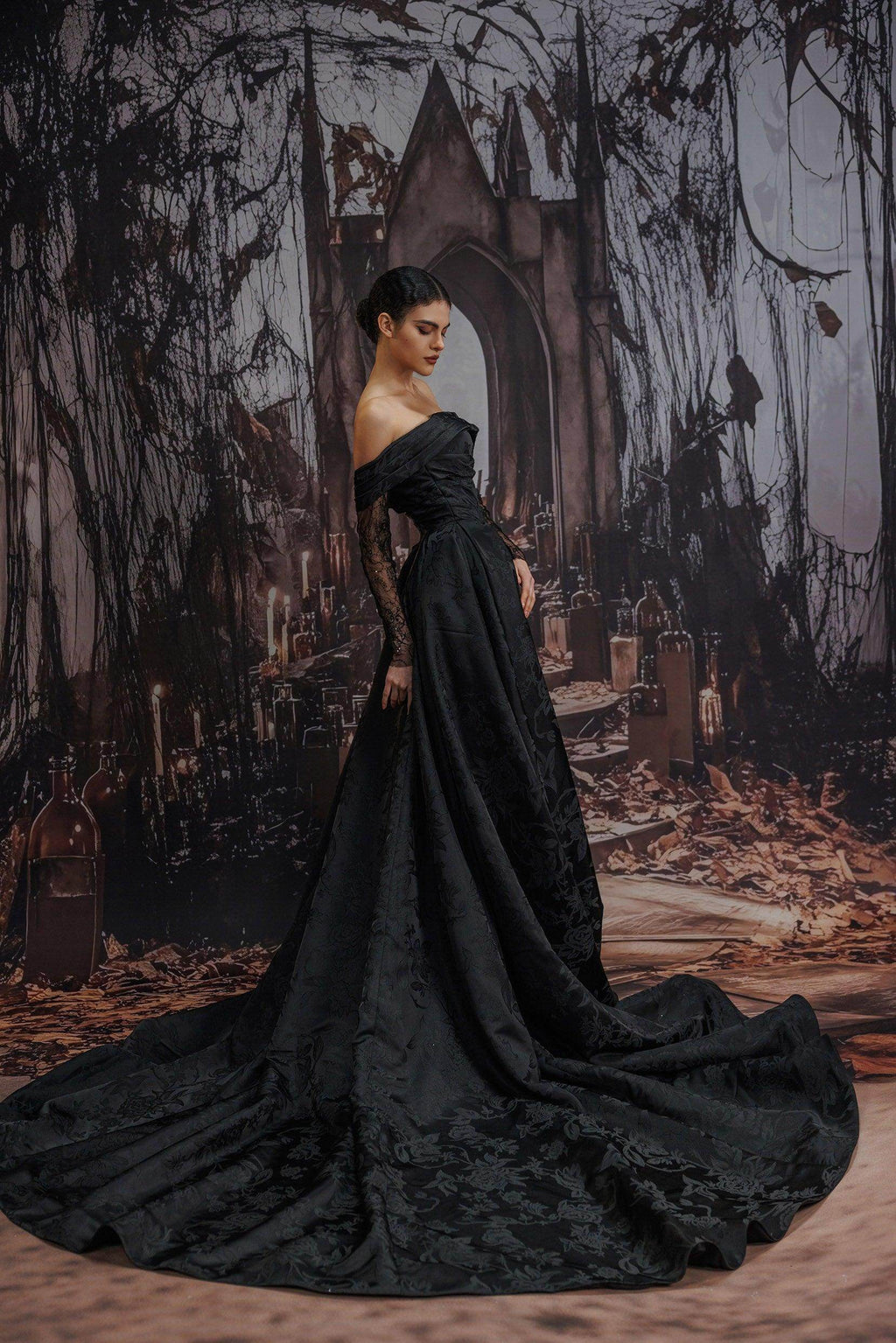 Elegant A Line Court Train Jacquard Satin Lace Wedding Dress Wedding Dress