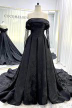 Elegant A Line Court Train Jacquard Satin Lace Wedding Dress Wedding Dress