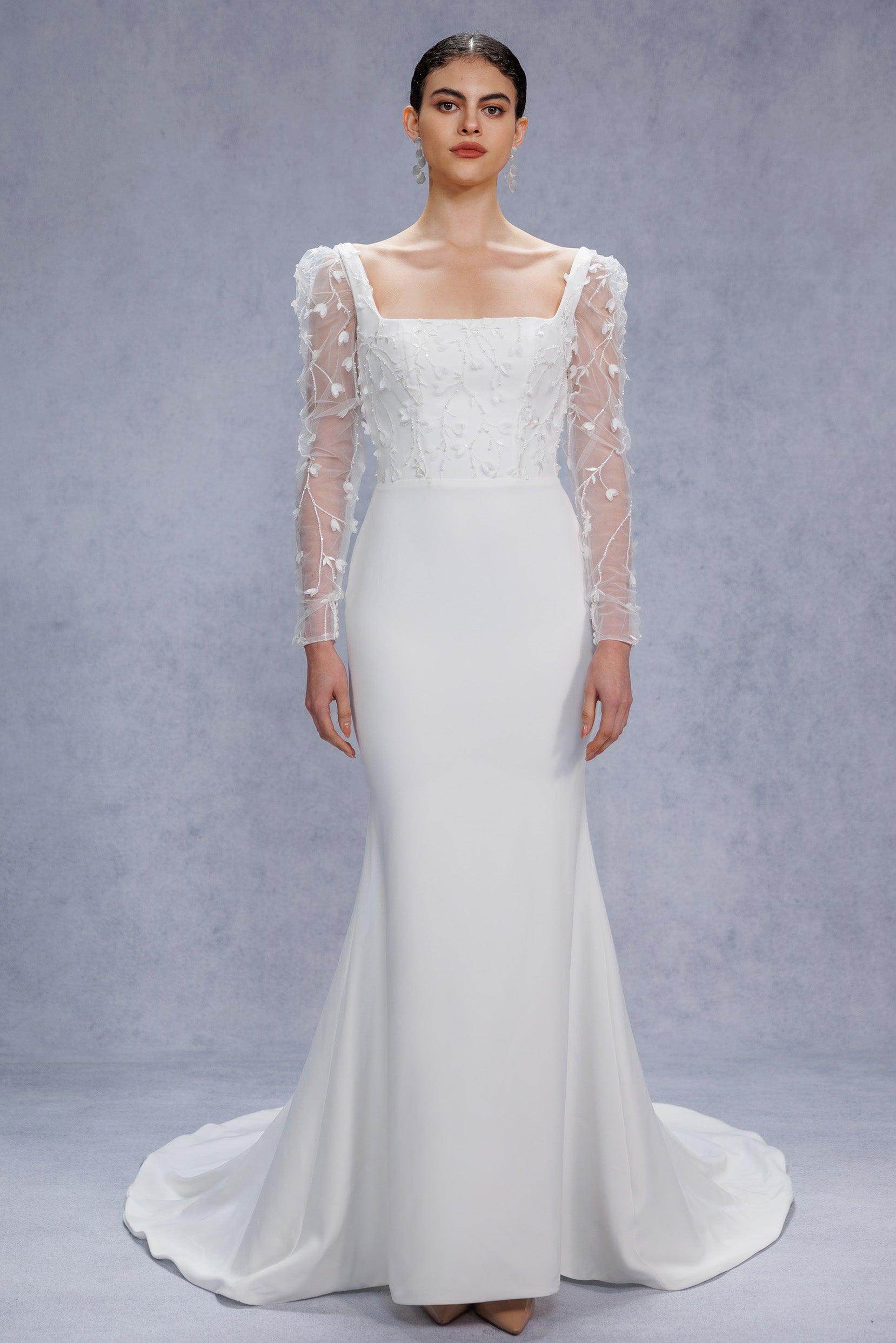 Elegant Trumpet Mermaid Court Train Stretch Satin Wedding Dress Wedding Dress