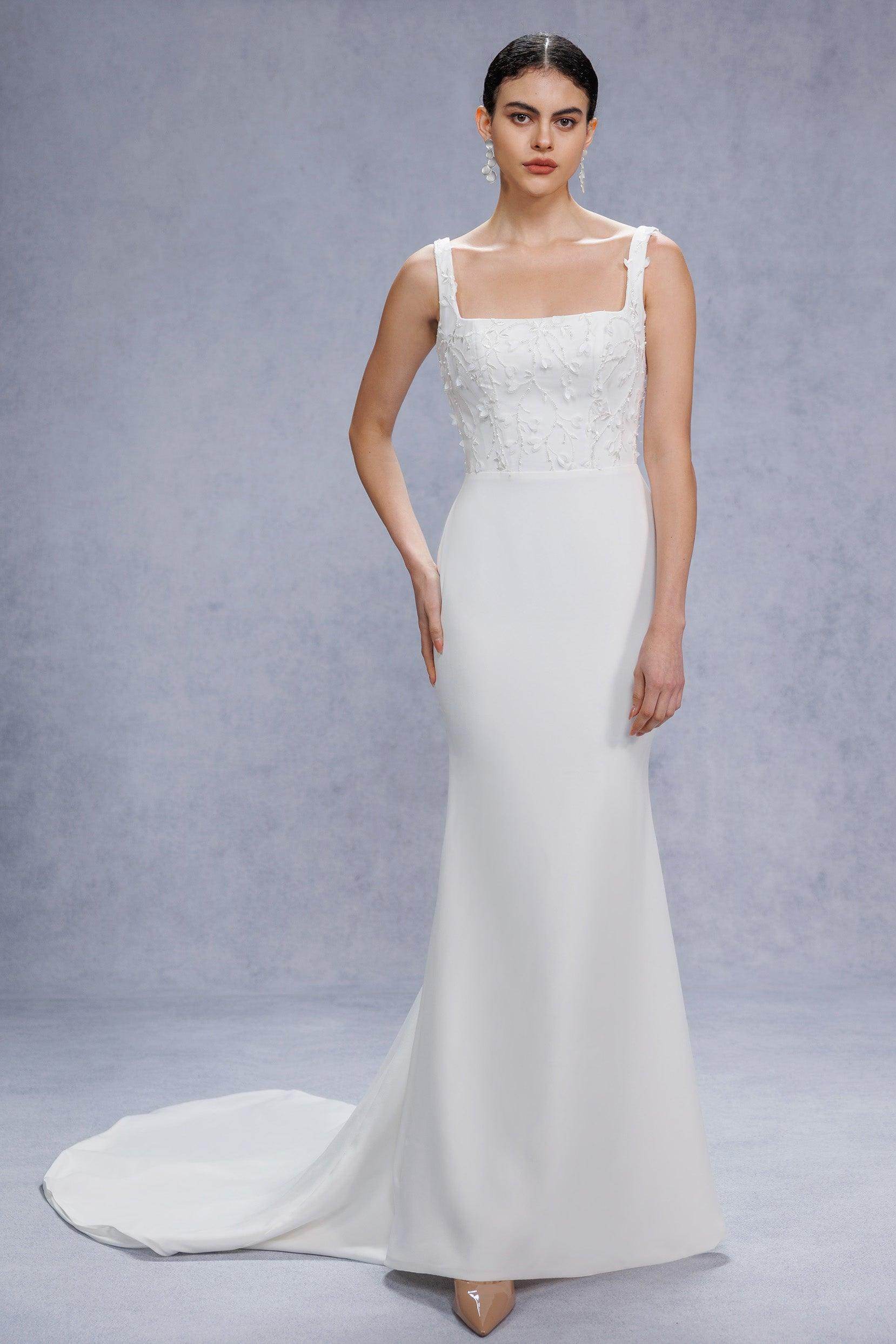 Elegant Trumpet Mermaid Court Train Stretch Satin Wedding Dress Wedding Dress