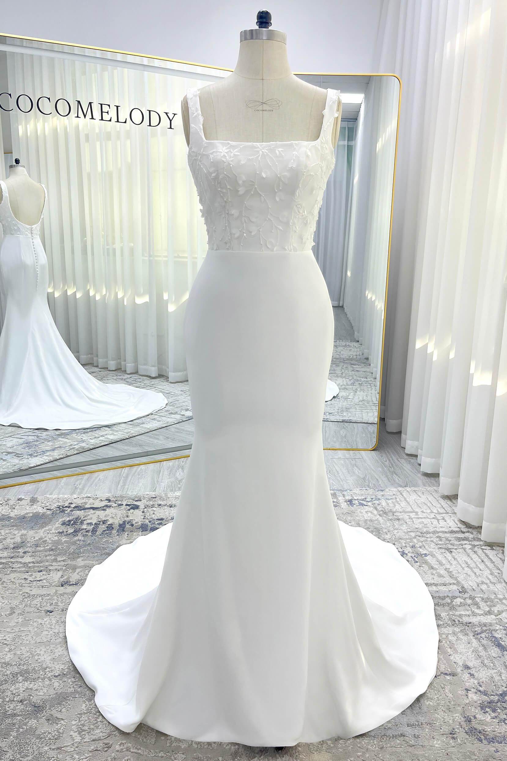 Elegant Trumpet Mermaid Court Train Stretch Satin Wedding Dress Wedding Dress