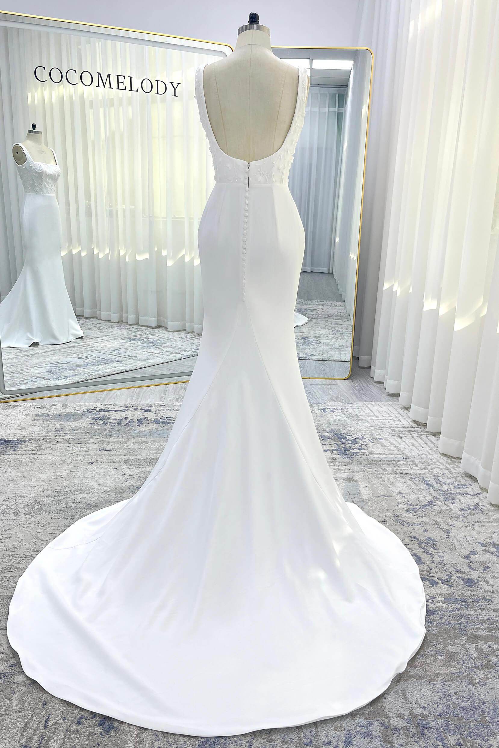 Elegant Trumpet Mermaid Court Train Stretch Satin Wedding Dress Wedding Dress