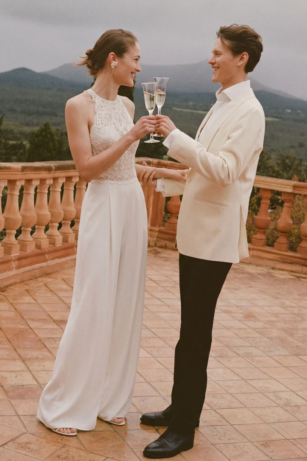 Elegant Halter Floor Length Chiffon Wedding Jumpsuit Wedding Dress