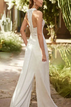 Elegant Halter Floor Length Chiffon Wedding Jumpsuit Wedding Dress