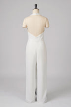 Elegant Halter Floor Length Chiffon Wedding Jumpsuit Wedding Dress