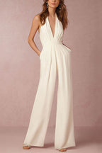 Elegant Halter Floor Length Chiffon Wedding Jumpsuit Wedding Dress