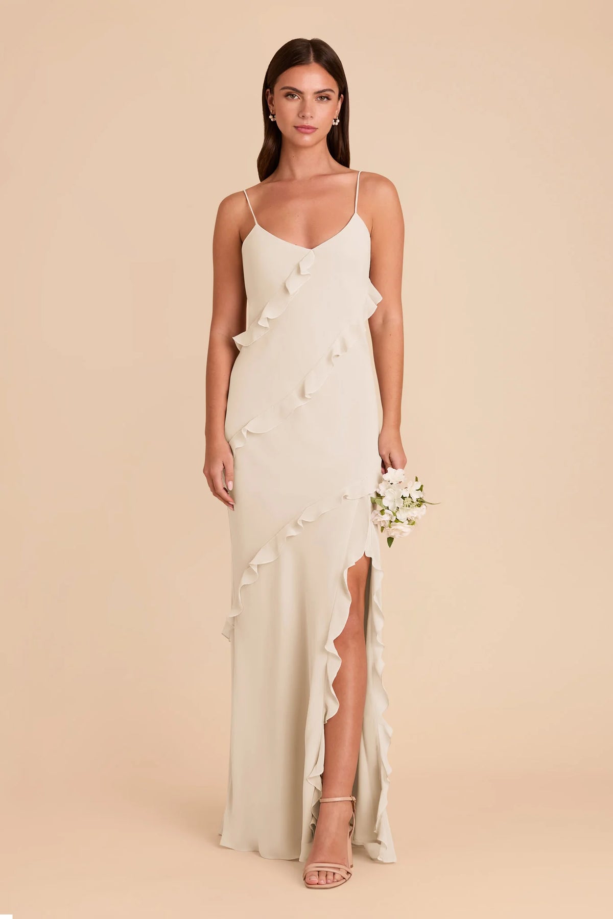 Vivienne Champagne front view bridesmaid dress