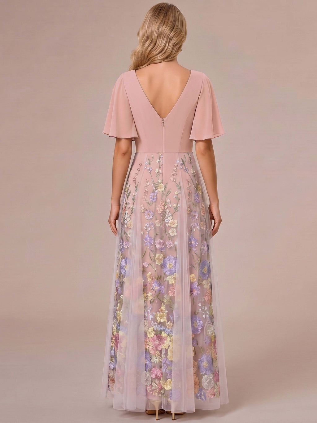 Maura mauve back view mother of the bride dress