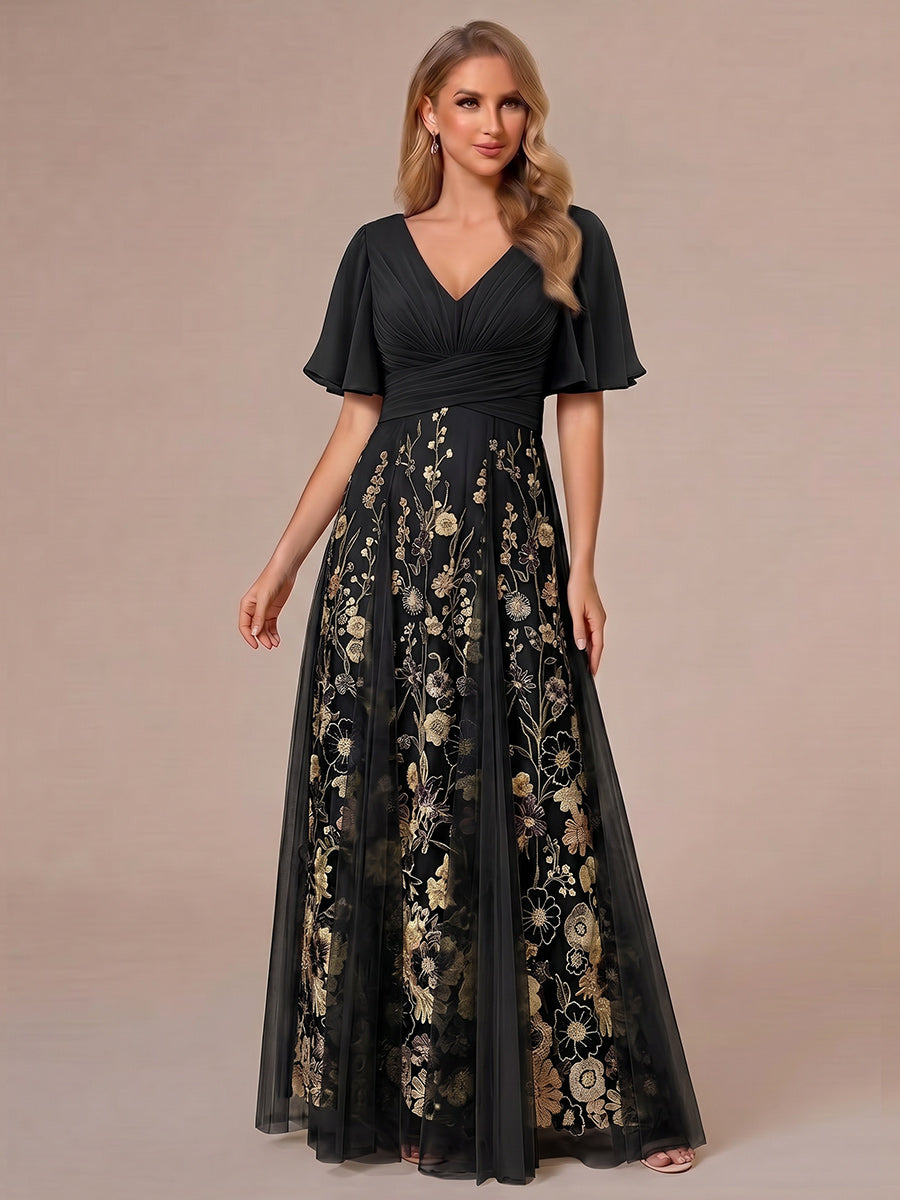 Maura black front view mother of the bride dress