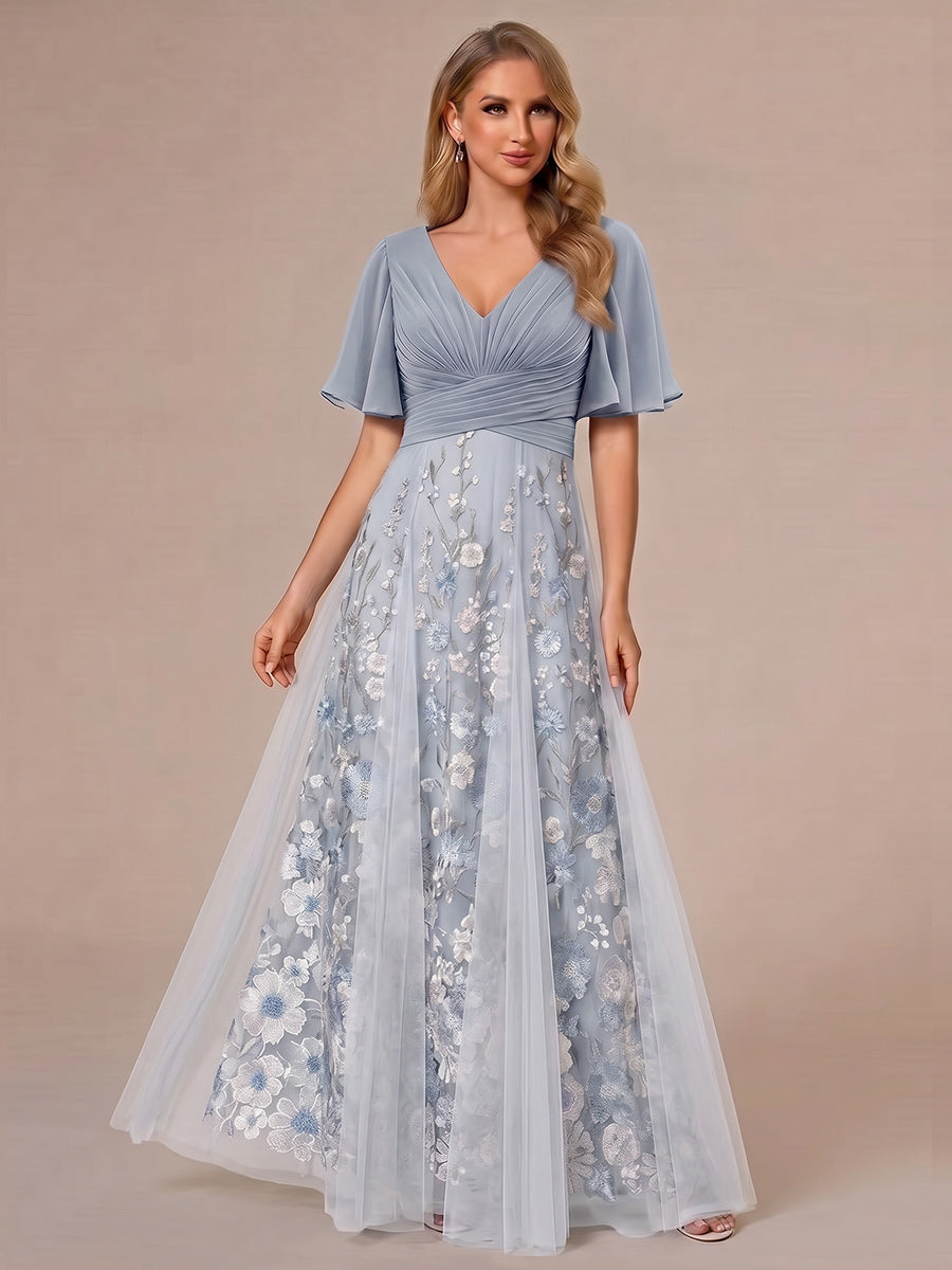 Maura sky blue front view mother of the bride dress