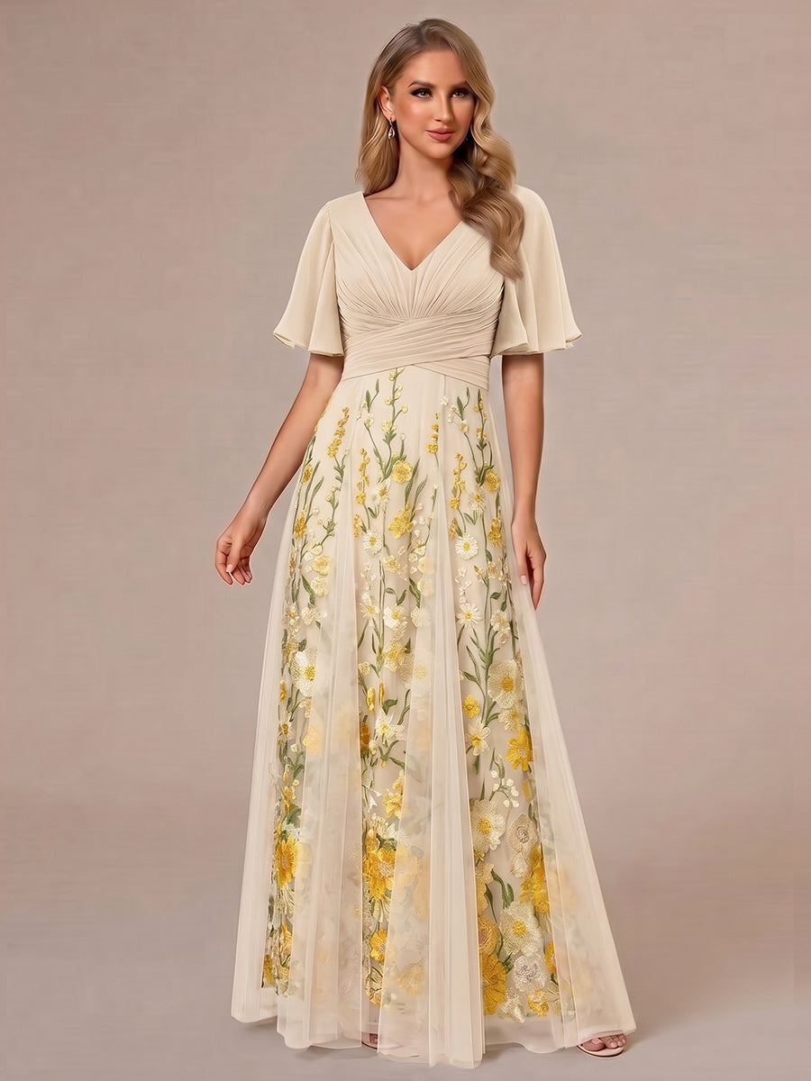 Zenobia Grace Yellow front view mother of the bride dress