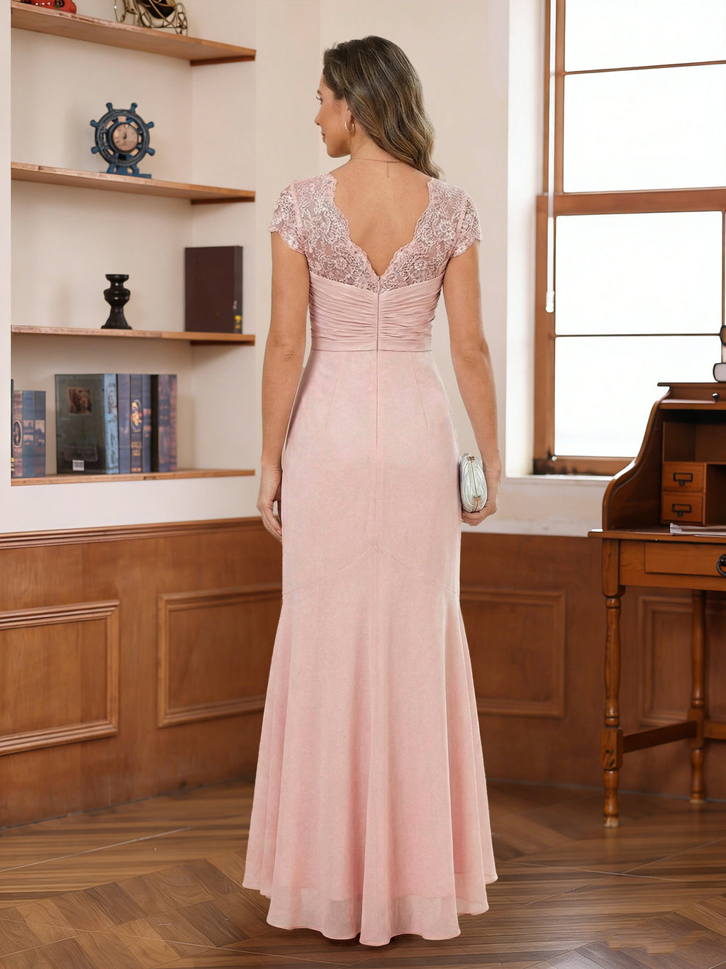Felicity Arden Pearl Pink back view mother of the bride dress