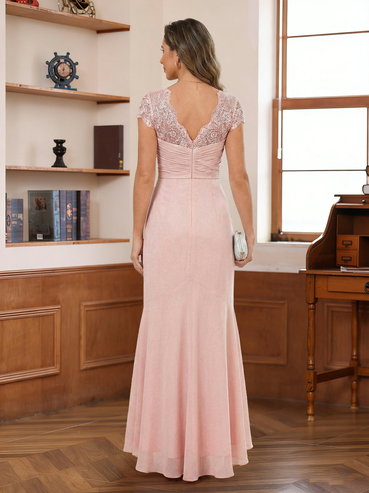 Felicity Arden Pearl Pink back view mother of the bride dress