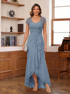 Felicity Arden Dusty Blue front view mother of the bride dress