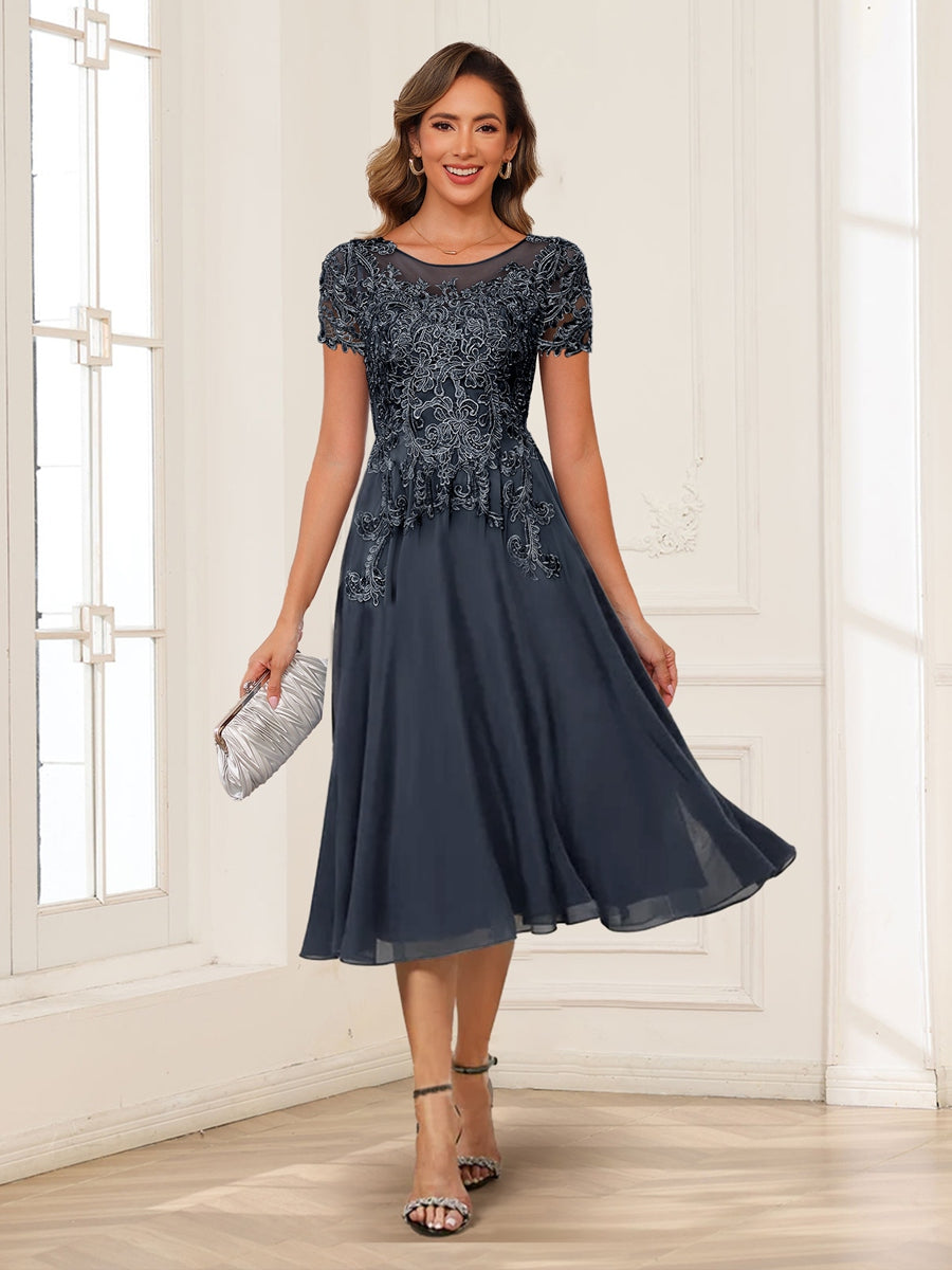 Valerie navy blue front view mother of the bride dress