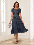 Valerie navy blue front view mother of the bride dress