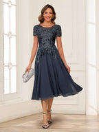 Valerie navy blue front view mother of the bride dress