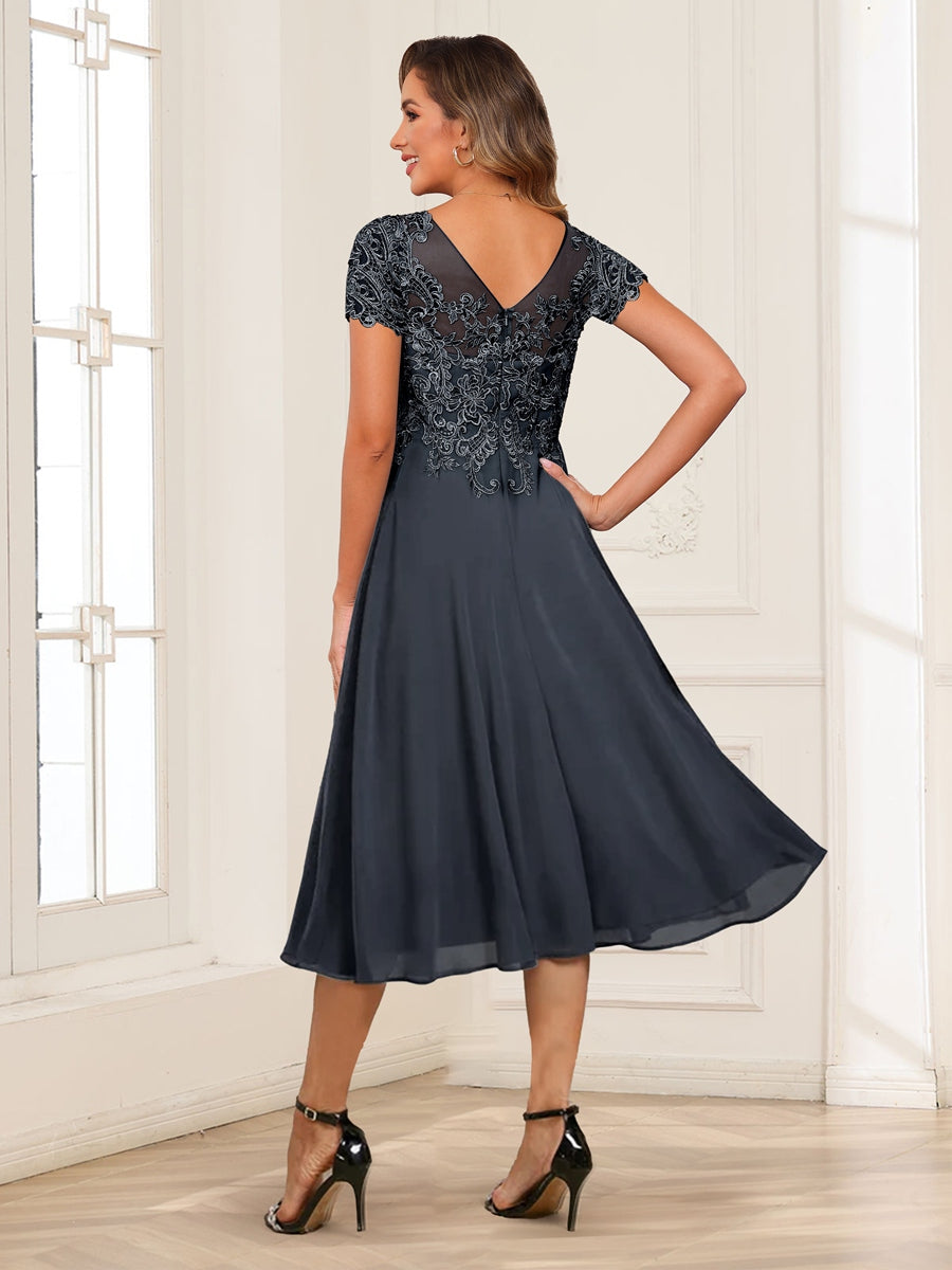 Valerie navy blue back view mother of the bride dress