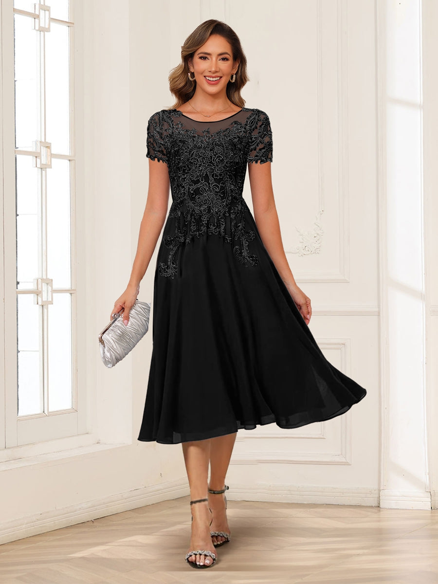 Valerie black front view mother of the bride dress