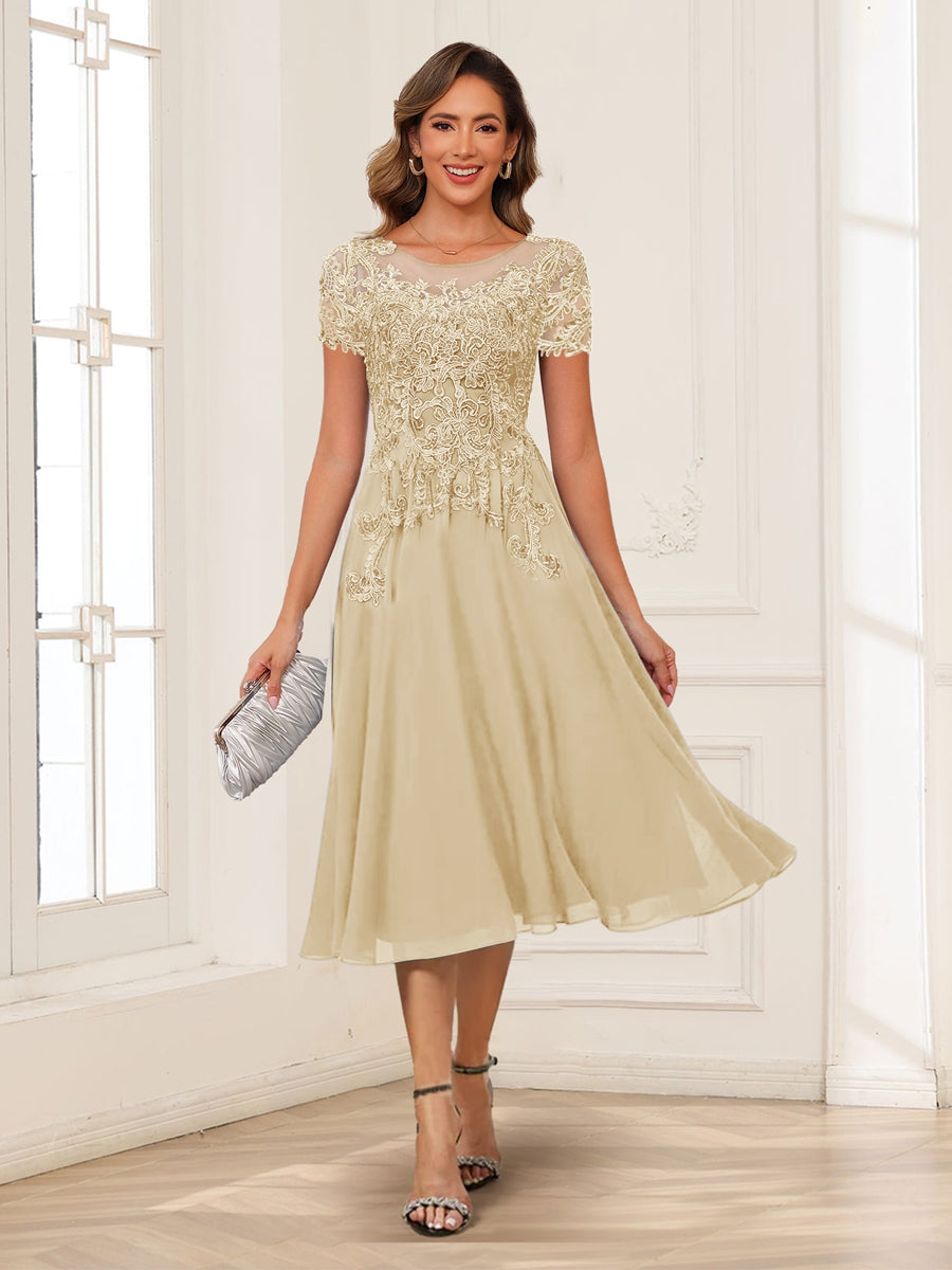 Valerie champagne front view mother of the bride dress