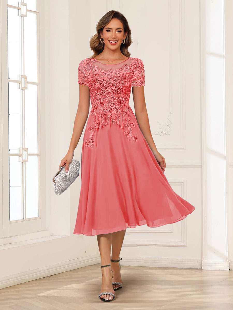 Valerie coral front view mother of the bride dress