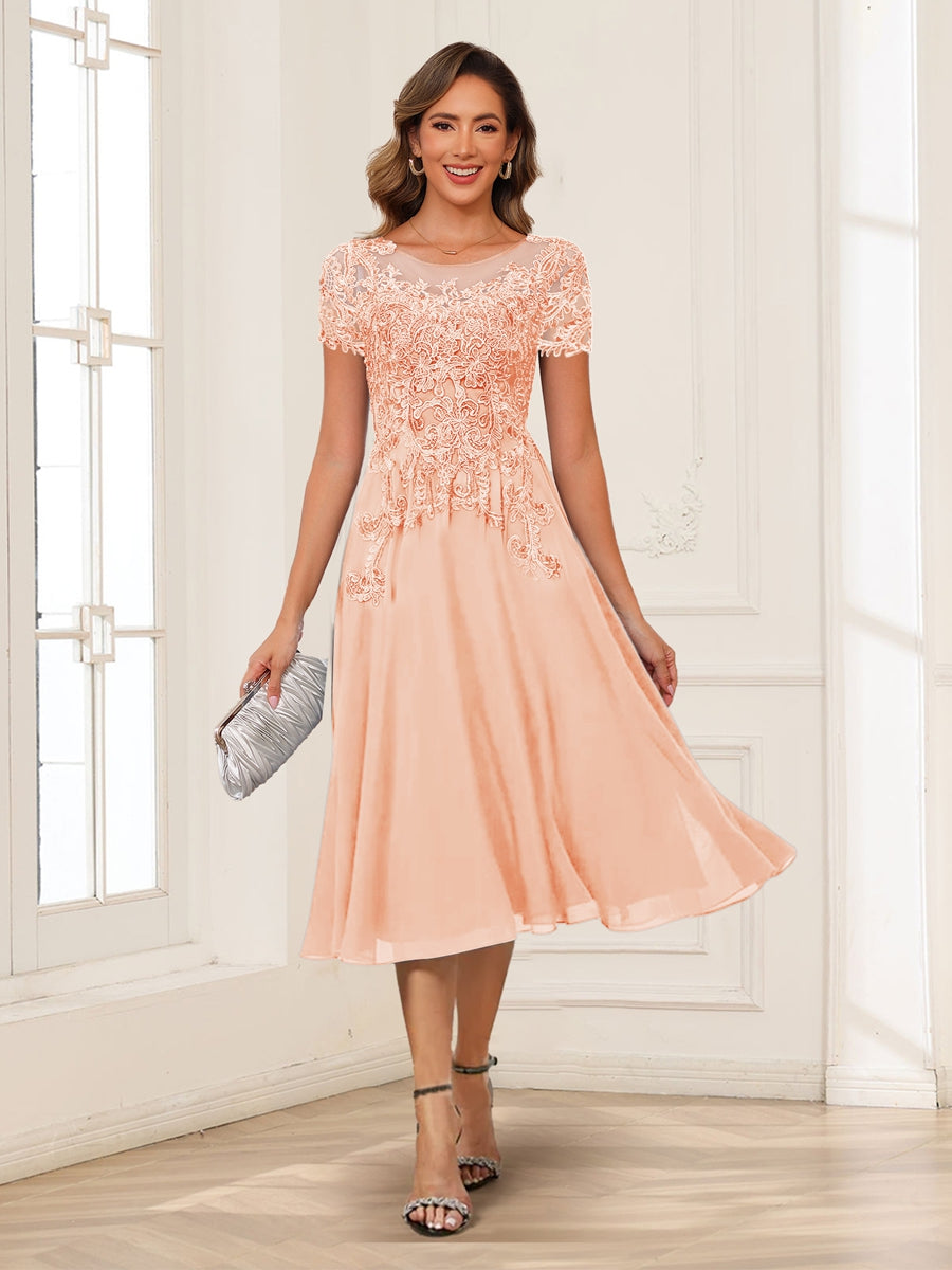 Valerie peach front view mother of the bride dress