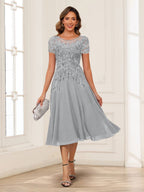 Valerie silver front view mother of the bride dress