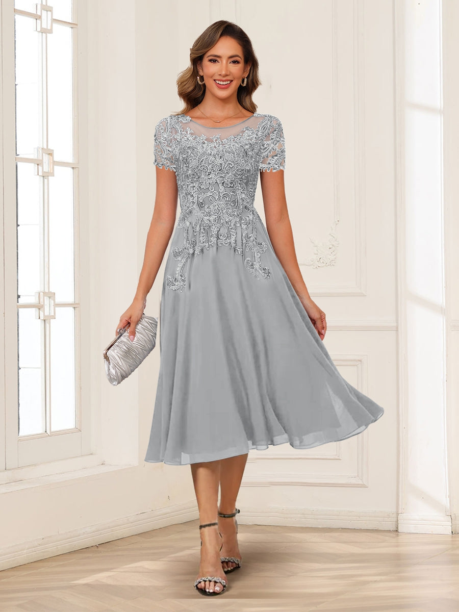 Valerie silver front view mother of the bride dress
